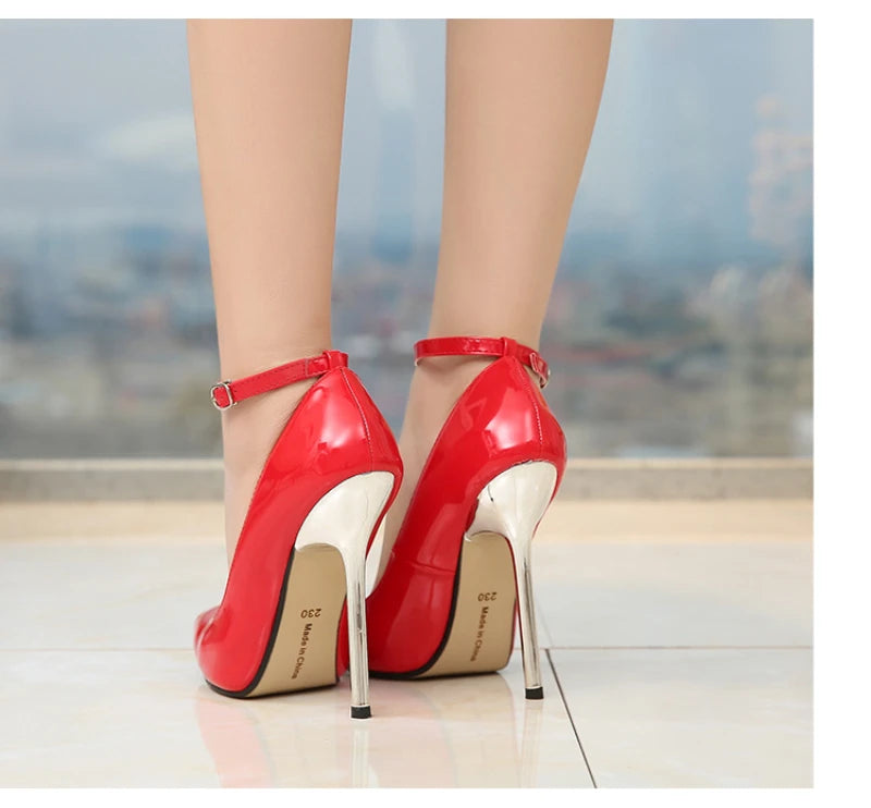 European And American Fashion Professional Pointed Toe Large-Size Heel Shoes Thin Heel Model Host Single Shoes Female Elegant