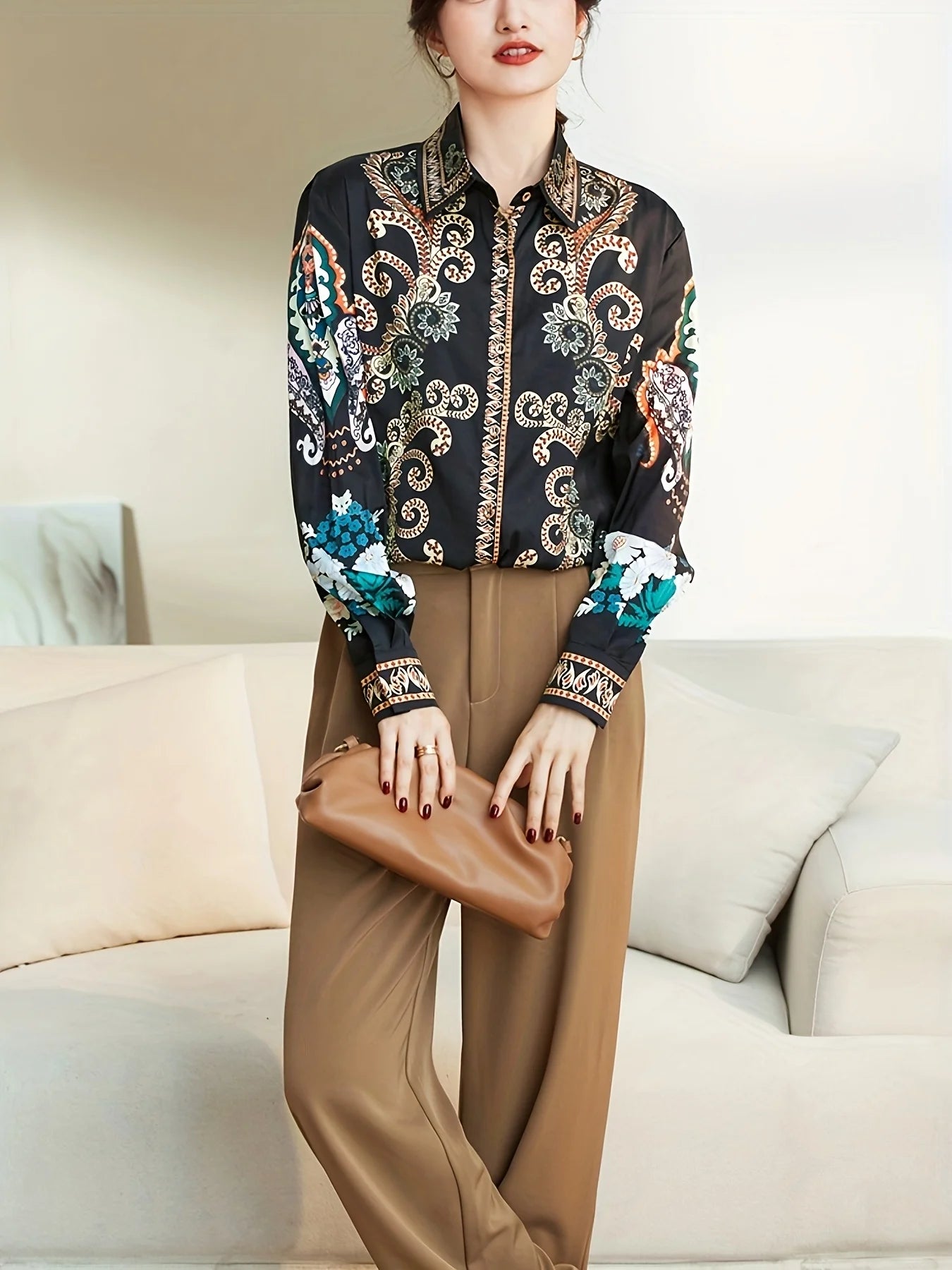 Fashion France style ladies shirts New elegant Women Blouses Fashion printed Long Sleeve Button-Down Tops blusa mujer