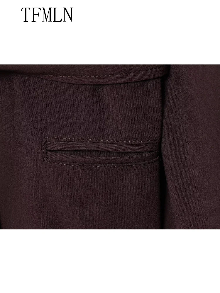 Fashion 2025 Autumn Women Blazer Coats With Belt Elegant Notched Double Breasted Causal Jackets Chic Loose Solid OL Outwear