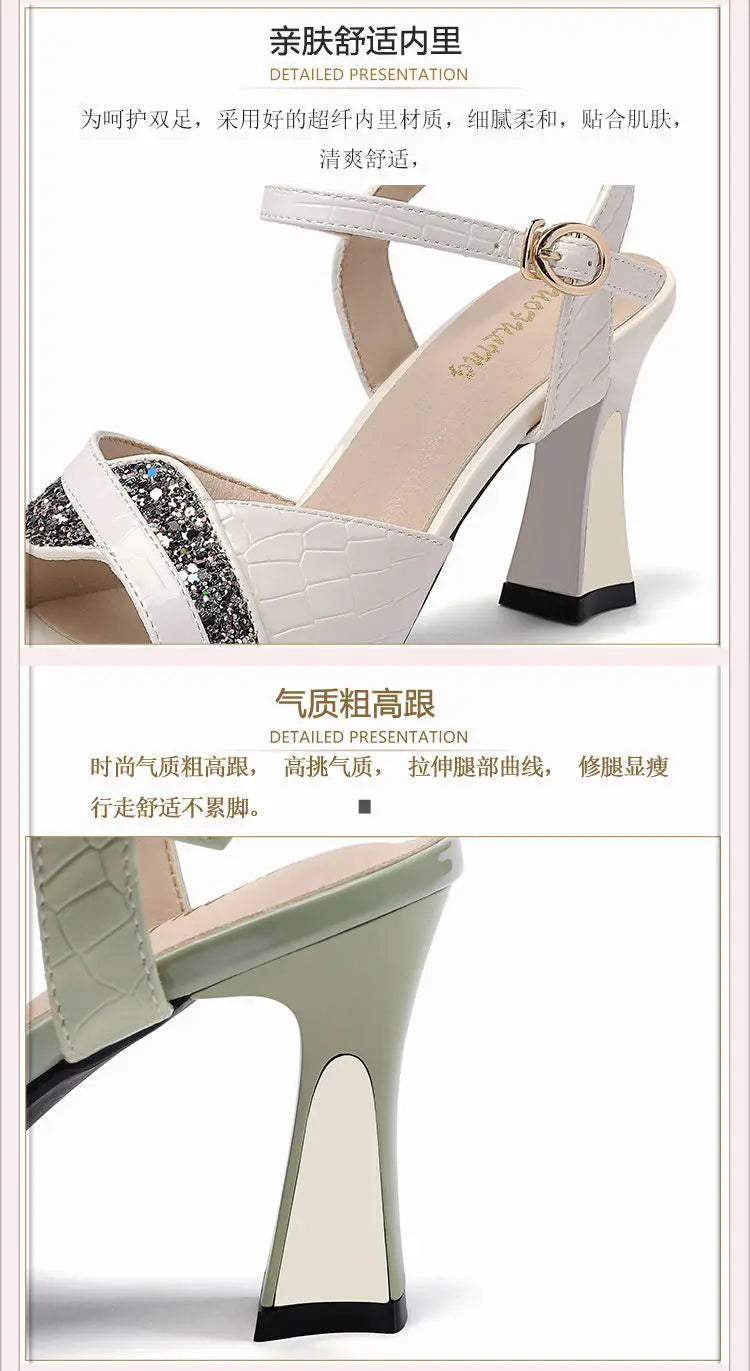 Elegant Women's Heeled Shoes Peep Toe Dress Bling Women's Sandals Trend 2025 Fashion Sexy Luxury Women's Shoe High-heeled Sandal