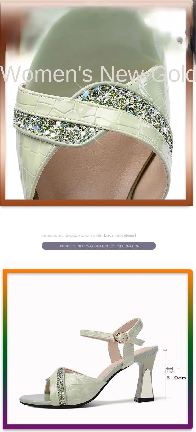 Elegant Women's Heeled Shoes Peep Toe Dress Bling Women's Sandals Trend 2025 Fashion Sexy Luxury Women's Shoe High-heeled Sandal