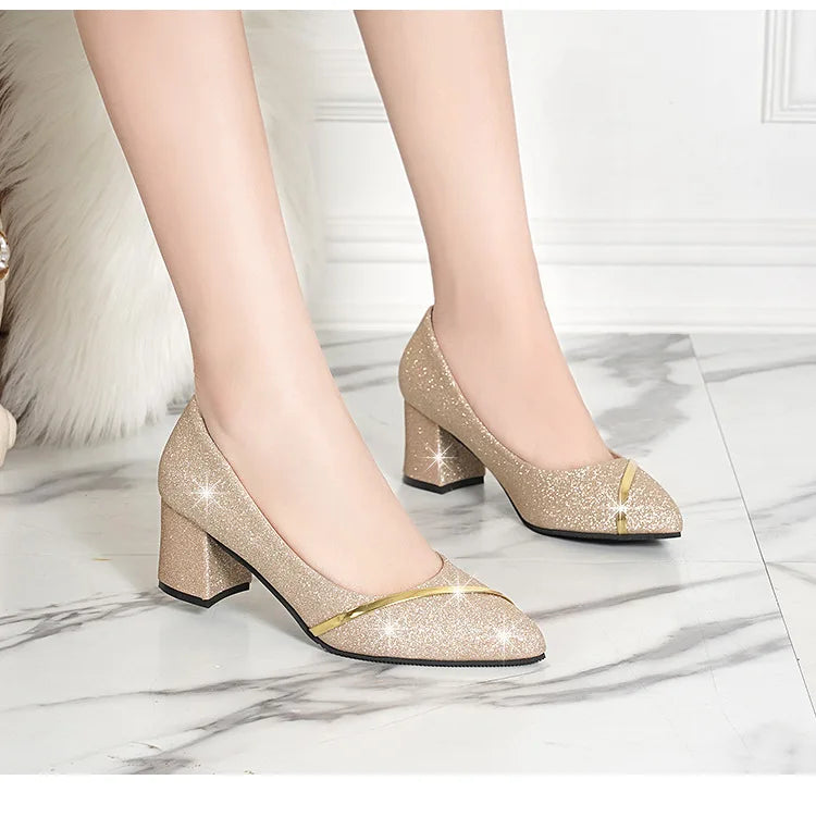 Fashion High Heels Women 2024 New Spring Autumn Matte All-match Thick Heel Pointed Toe Shallow Mouth Professional Women's Shoes