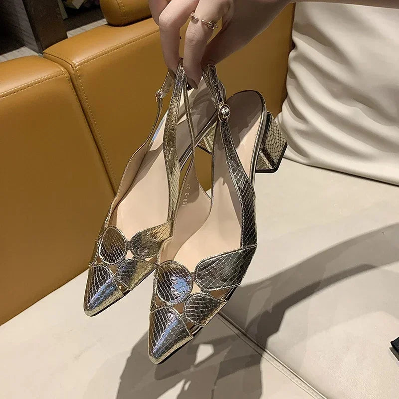 Elegant Woman Heeled Shoes New Fashion Shallow Women's Sandals Lady Pointe Toe Gold High Heels Female Wedding Bridal Sexy Sandal