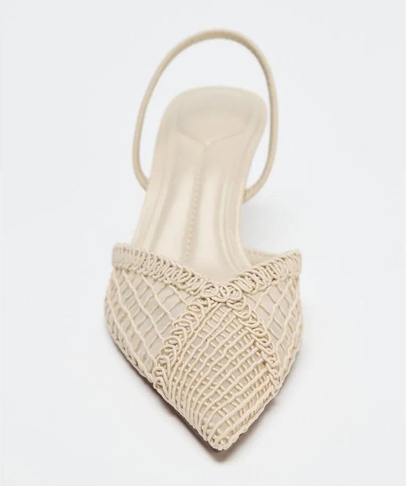 Elegant Mesh Woven High Heels for Women Sexy Pointed Toe Back Strap Breathable Summer Sandals Luxury Banquet Evening Dress Heels