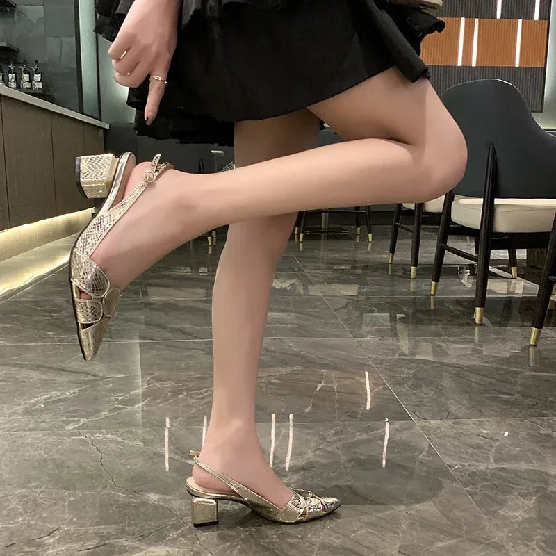 Elegant Woman Heeled Shoes New Fashion Shallow Women's Sandals Lady Pointe Toe Gold High Heels Female Wedding Bridal Sexy Sandal