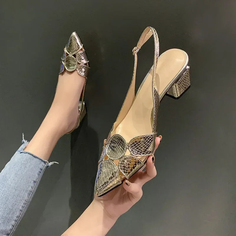 Elegant Woman Heeled Shoes New Fashion Shallow Women's Sandals Lady Pointe Toe Gold High Heels Female Wedding Bridal Sexy Sandal