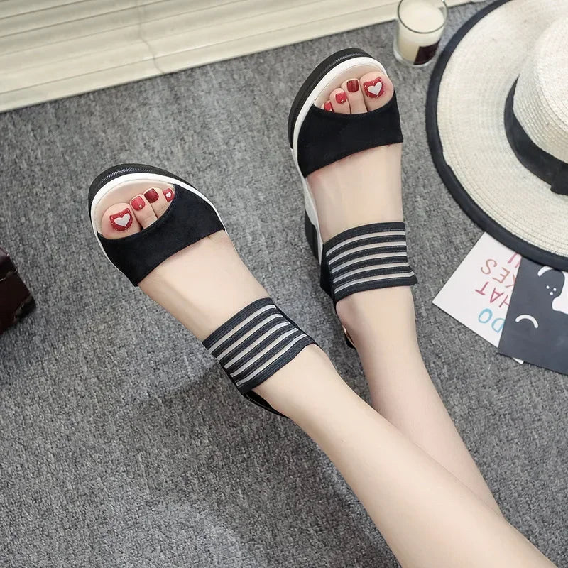 Fashion Summer New All-match Wedge Heel Fish Mouth Women's Shoes Super High Heel Sandals Platform Height Increase Sandals