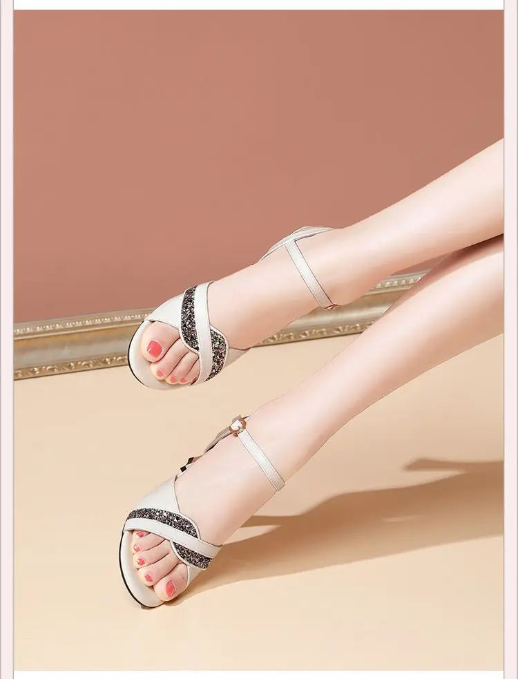 Elegant Women's Heeled Shoes Peep Toe Dress Bling Women's Sandals Trend 2025 Fashion Sexy Luxury Women's Shoe High-heeled Sandal