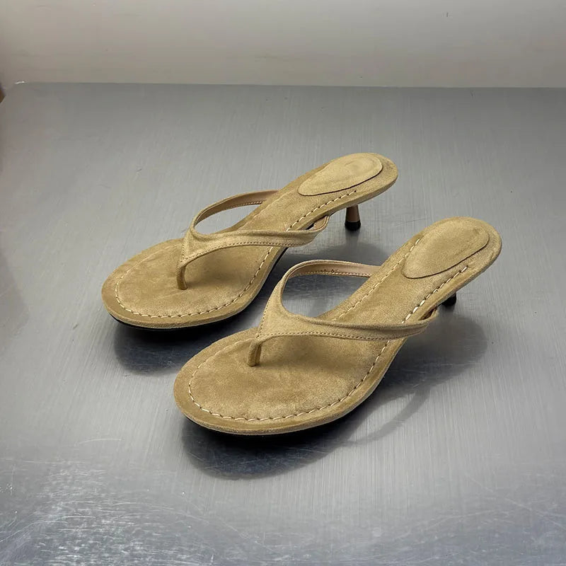 Fashion Round Toe Ladies Low Heel Slippers Shoes Spring Summer Women Heeled Slides Slippers Female Flip flops Sandals Pumps