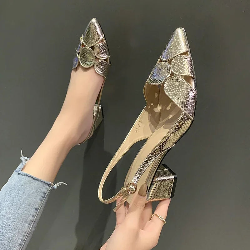 Elegant Woman Heeled Shoes New Fashion Shallow Women's Sandals Lady Pointe Toe Gold High Heels Female Wedding Bridal Sexy Sandal