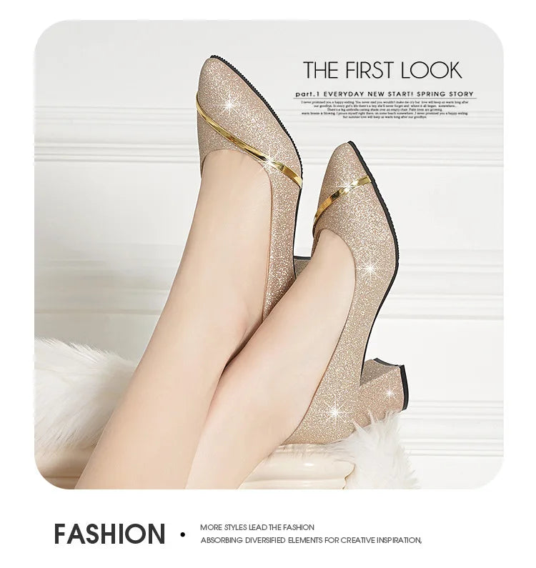 Fashion High Heels Women 2024 New Spring Autumn Matte All-match Thick Heel Pointed Toe Shallow Mouth Professional Women's Shoes