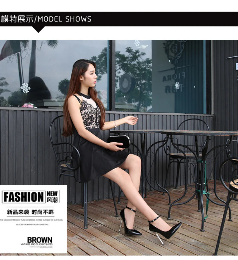 European And American Fashion Professional Pointed Toe Large-Size Heel Shoes Thin Heel Model Host Single Shoes Female Elegant