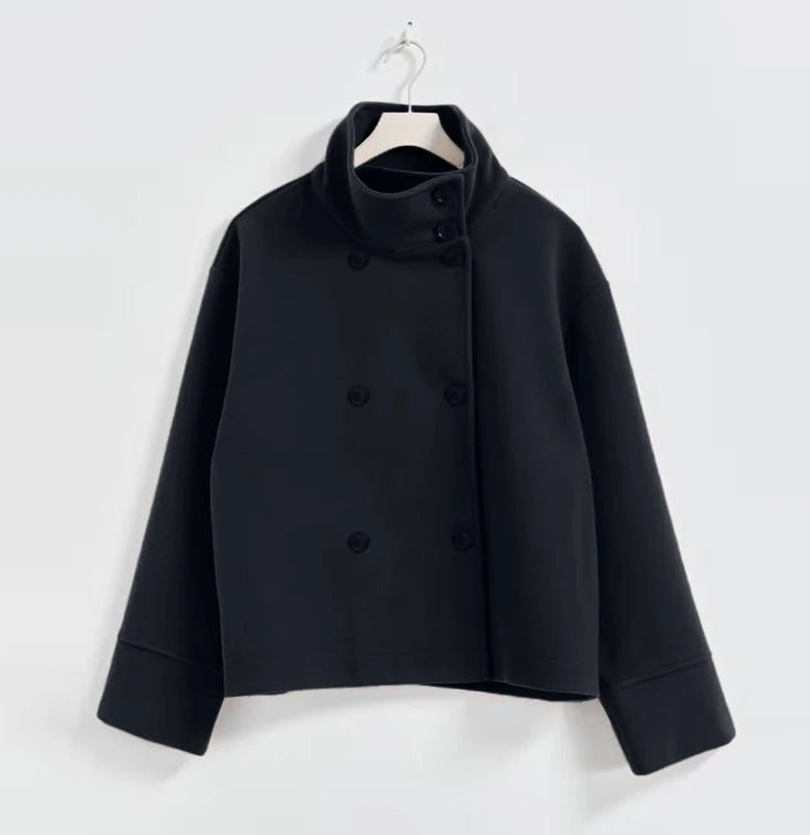 Fashion Short Woolen Coat For Women Stand Collar Full Sleeve Loose Zipper Jacket