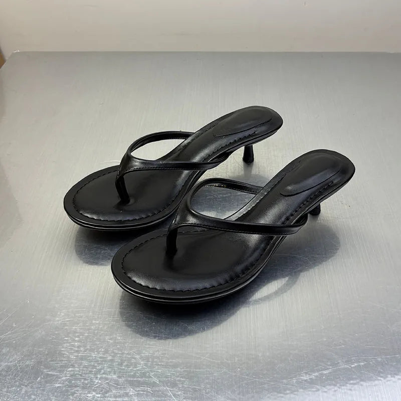 Fashion Round Toe Ladies Low Heel Slippers Shoes Spring Summer Women Heeled Slides Slippers Female Flip flops Sandals Pumps