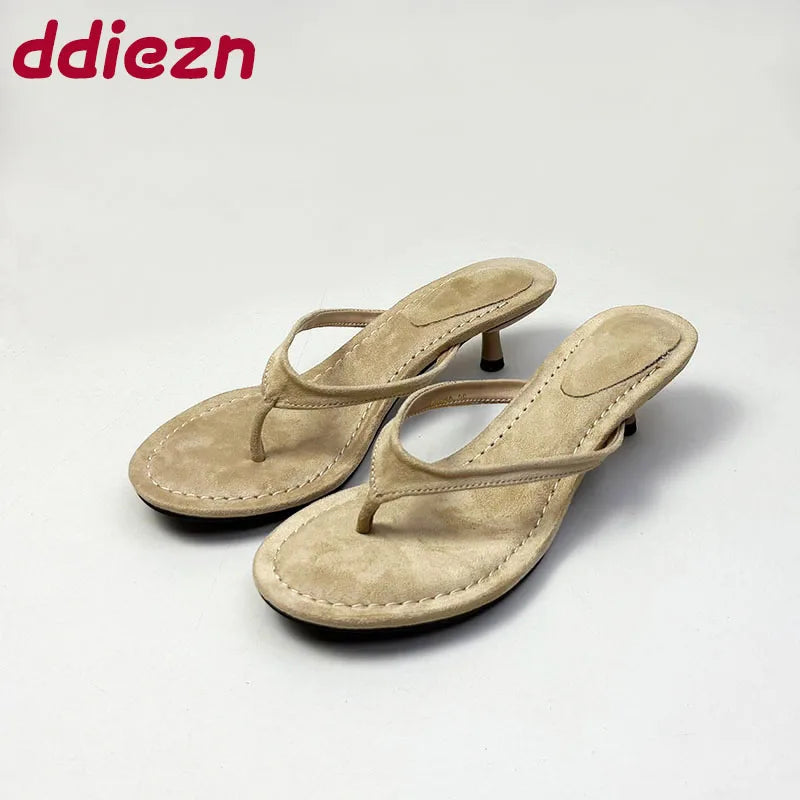 Fashion Round Toe Ladies Low Heel Slippers Shoes Sandals Spring Summer Female Flip flops Women Heeled Slides Slippers Pumps
