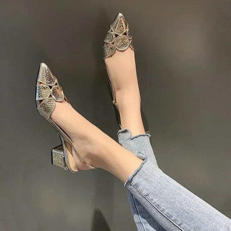 Elegant Woman Heeled Shoes New Fashion Shallow Women's Sandals Lady Pointe Toe Gold High Heels Female Wedding Bridal Sexy Sandal