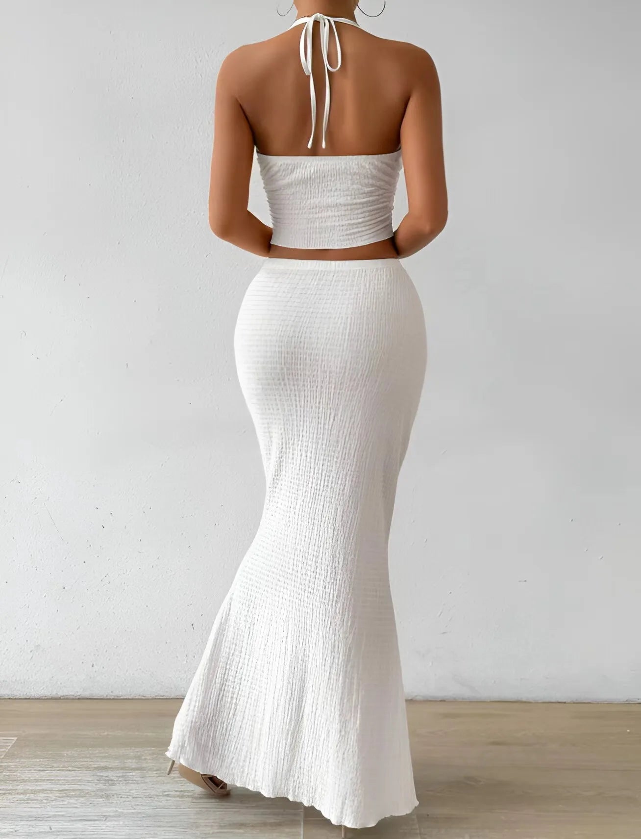 Fashion Sexy  Hanging Neck Top Long Skirt Fashion Two-piece Set Tight And Elegant