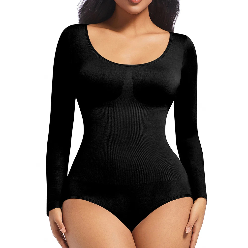 Bodysuits Shapewear for Women Thong Shaper Corsets Long Sleeve Seamless Waist Trainer Crew Neck BodySuit