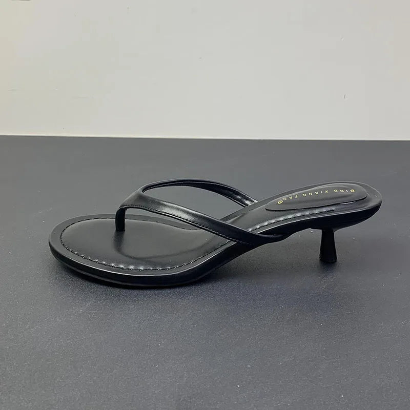 Fashion Round Toe Ladies Low Heel Slippers Shoes Sandals Spring Summer Female Flip flops Women Heeled Slides Slippers Pumps