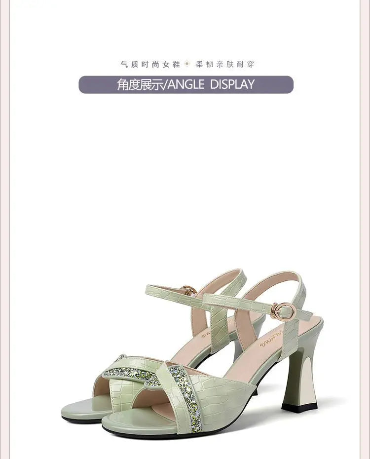 Elegant Women's Heeled Shoes Peep Toe Dress Bling Women's Sandals Trend 2025 Fashion Sexy Luxury Women's Shoe High-heeled Sandal