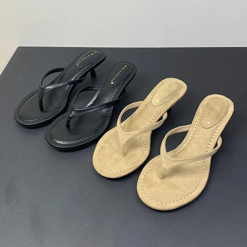 Fashion Round Toe Ladies Low Heel Slippers Shoes Sandals Spring Summer Female Flip flops Women Heeled Slides Slippers Pumps