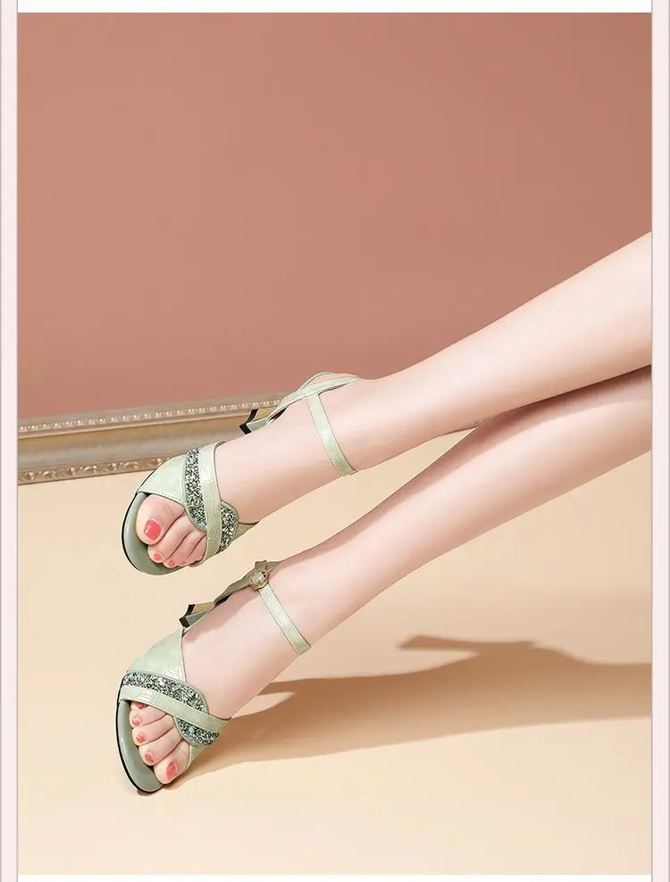 Elegant Women's Heeled Shoes Peep Toe Dress Bling Women's Sandals Trend 2025 Fashion Sexy Luxury Women's Shoe High-heeled Sandal
