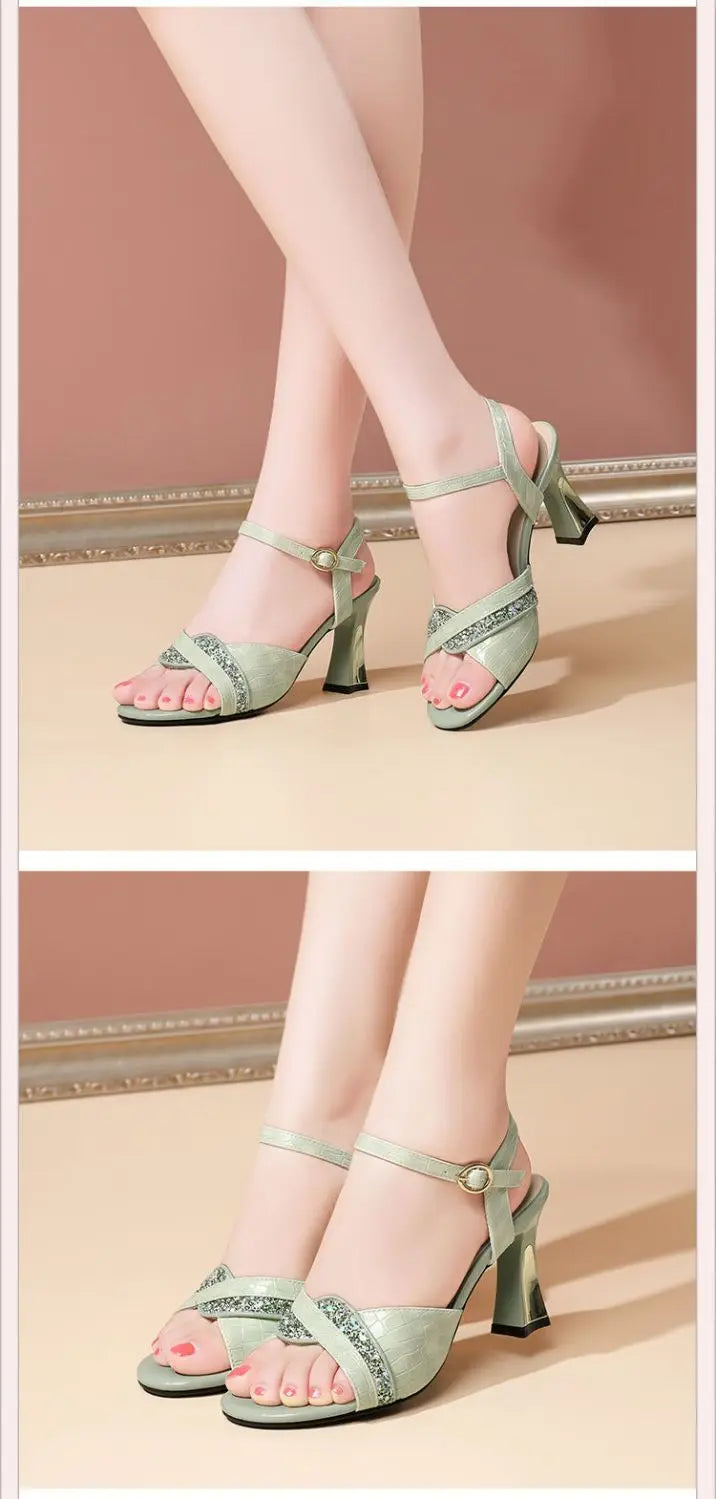 Elegant Women's Heeled Shoes Peep Toe Dress Bling Women's Sandals Trend 2025 Fashion Sexy Luxury Women's Shoe High-heeled Sandal
