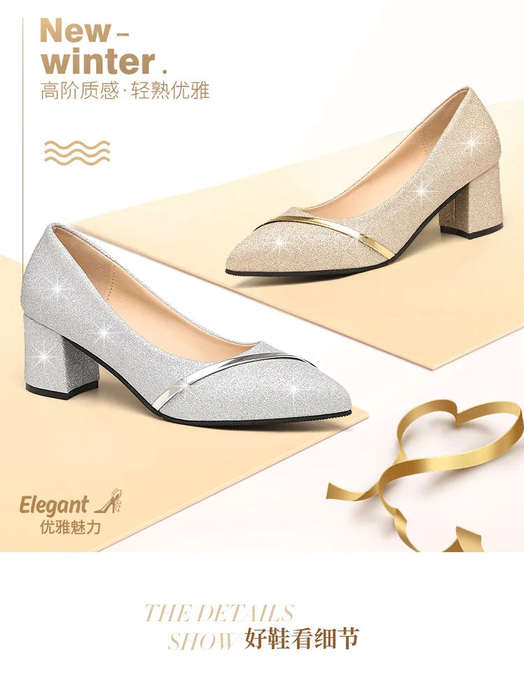 Fashion High Heels Women 2024 New Spring Autumn Matte All-match Thick Heel Pointed Toe Shallow Mouth Professional Women's Shoes