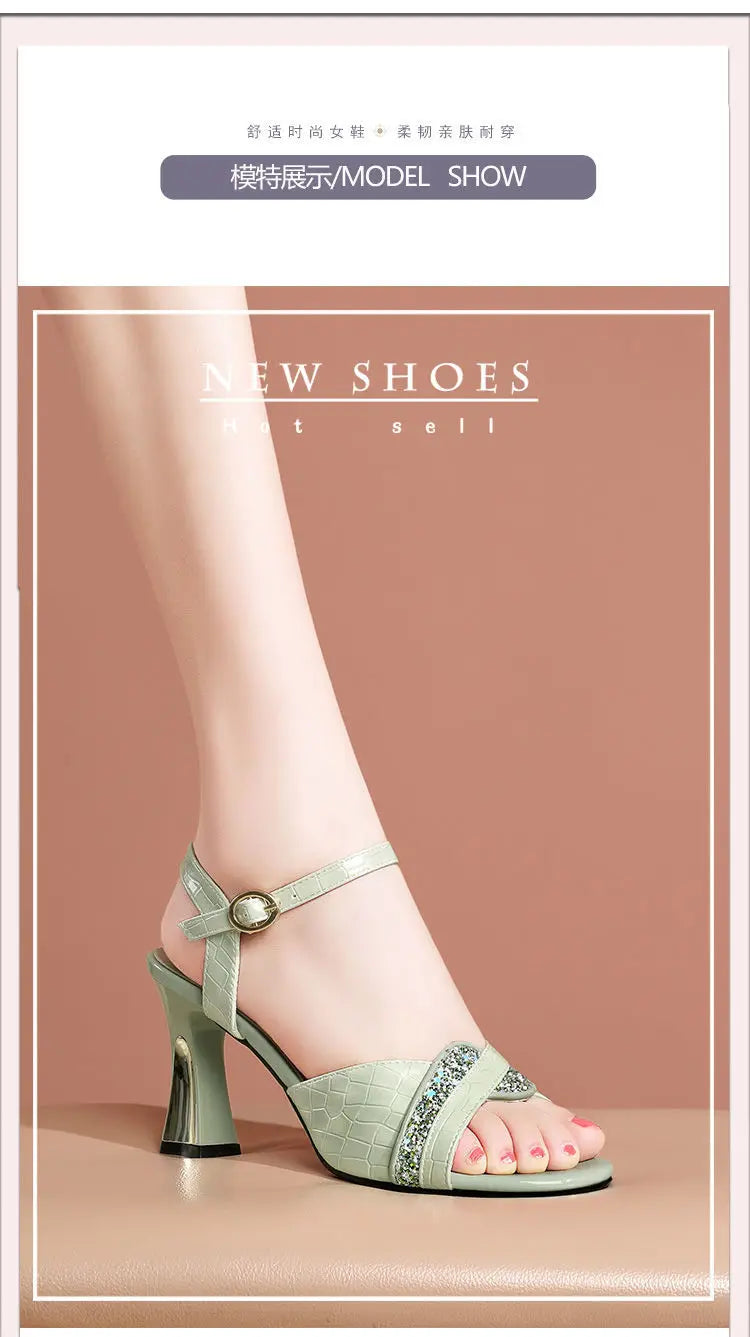 Elegant Women's Heeled Shoes Peep Toe Dress Bling Women's Sandals Trend 2025 Fashion Sexy Luxury Women's Shoe High-heeled Sandal