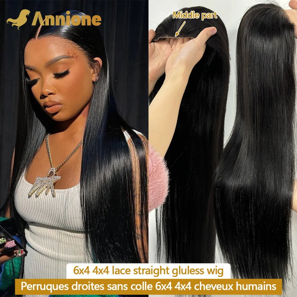 30 inch Glueless Wigs Human Hair Ready To Wear 6X4 Brazilian Straight HD Lace Front Human Hair Wig 100% Human Hair Wigs Glueless