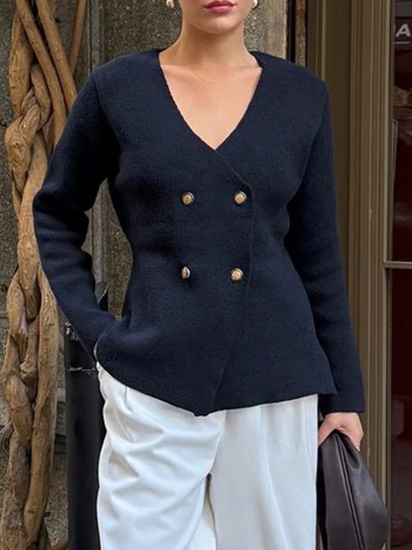 European and American Fashion Simple Wool Long-sleeved Vest Sweater Women's Clothing 2025 Autumn and Winter