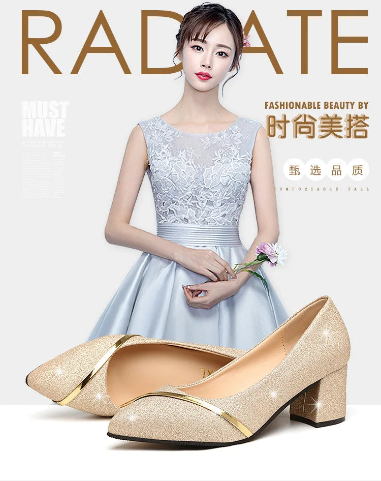 Fashion High Heels Women 2024 New Spring Autumn Matte All-match Thick Heel Pointed Toe Shallow Mouth Professional Women's Shoes
