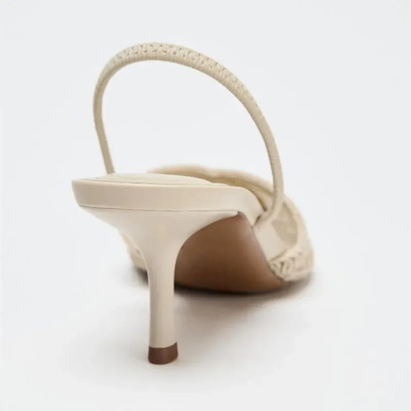 Elegant Mesh Woven High Heels for Women Sexy Pointed Toe Back Strap Breathable Summer Sandals Luxury Banquet Evening Dress Heels