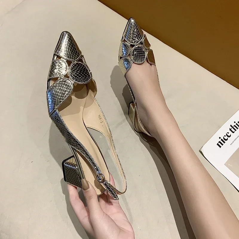 Elegant Woman Heeled Shoes New Fashion Shallow Women's Sandals Lady Pointe Toe Gold High Heels Female Wedding Bridal Sexy Sandal