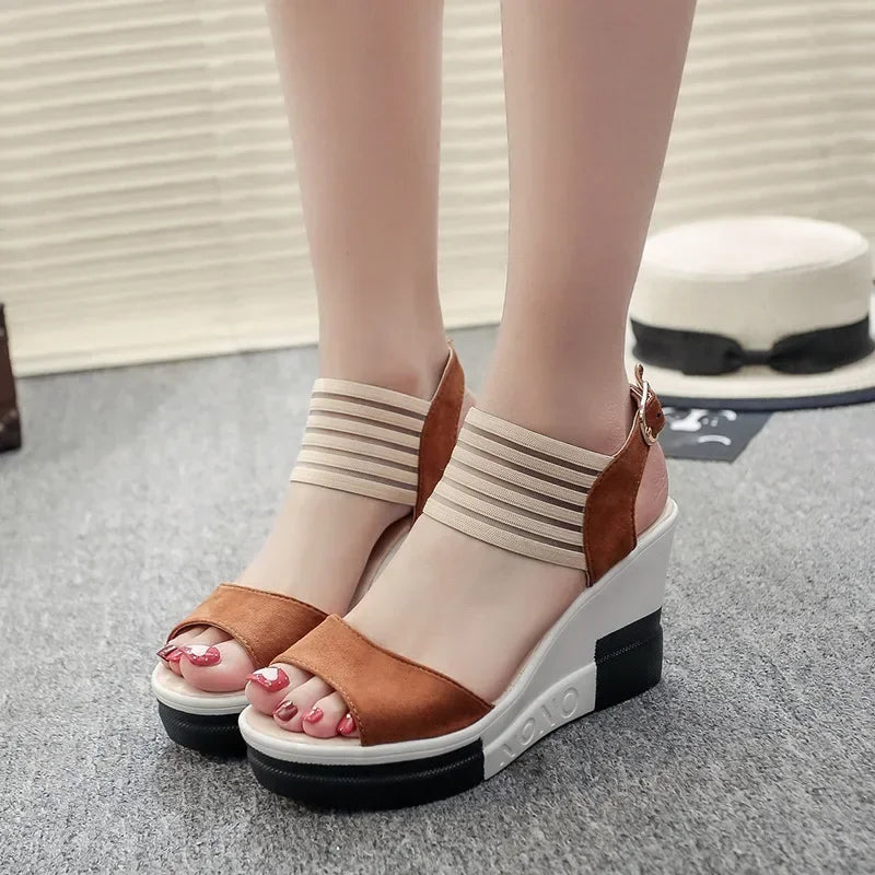 Fashion Summer New All-match Wedge Heel Fish Mouth Women's Shoes Super High Heel Sandals Platform Height Increase Sandals