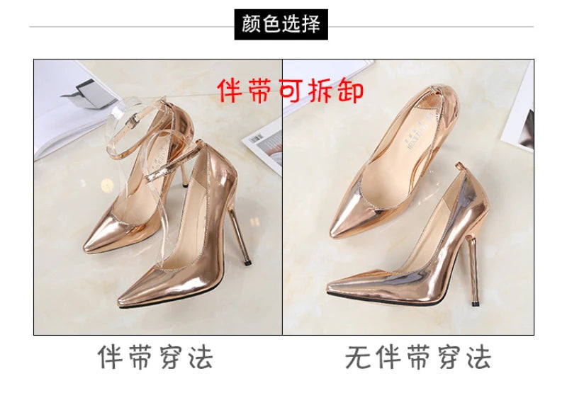 European And American Fashion Professional Pointed Toe Large-Size Heel Shoes Thin Heel Model Host Single Shoes Female Elegant