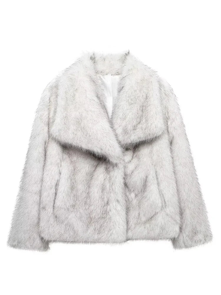 Fashion Cropped Coat For Women  Vintage Solid Temperament Lapel Long Sleeve Thick Jacket Outerwear