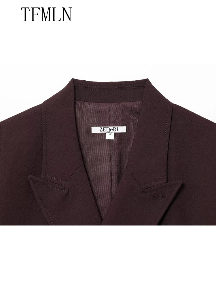 Fashion 2025 Autumn Women Blazer Coats With Belt Elegant Notched Double Breasted Causal Jackets Chic Loose Solid OL Outwear