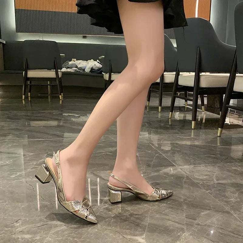 Elegant Woman Heeled Shoes New Fashion Shallow Women's Sandals Lady Pointe Toe Gold High Heels Female Wedding Bridal Sexy Sandal