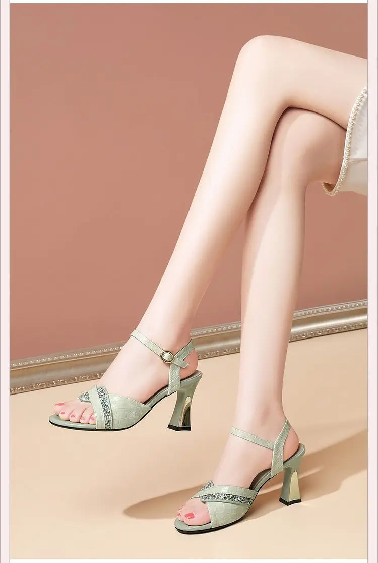 Elegant Women's Heeled Shoes Peep Toe Dress Bling Women's Sandals Trend 2025 Fashion Sexy Luxury Women's Shoe High-heeled Sandal