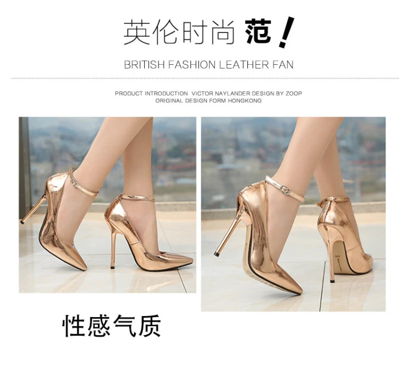 European And American Fashion Professional Pointed Toe Large-Size Heel Shoes Thin Heel Model Host Single Shoes Female Elegant