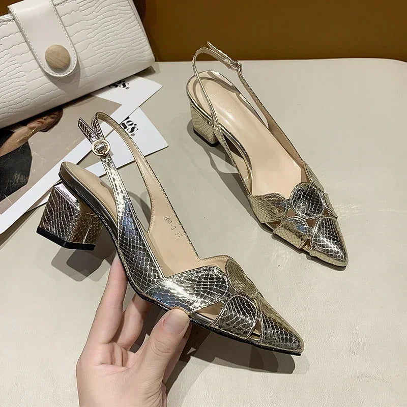 Elegant Woman Heeled Shoes New Fashion Shallow Women's Sandals Lady Pointe Toe Gold High Heels Female Wedding Bridal Sexy Sandal