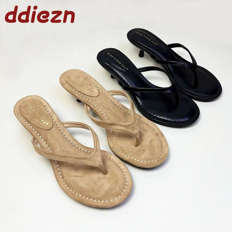 Fashion Round Toe Ladies Low Heel Slippers Shoes Spring Summer Women Heeled Slides Slippers Female Flip flops Sandals Pumps