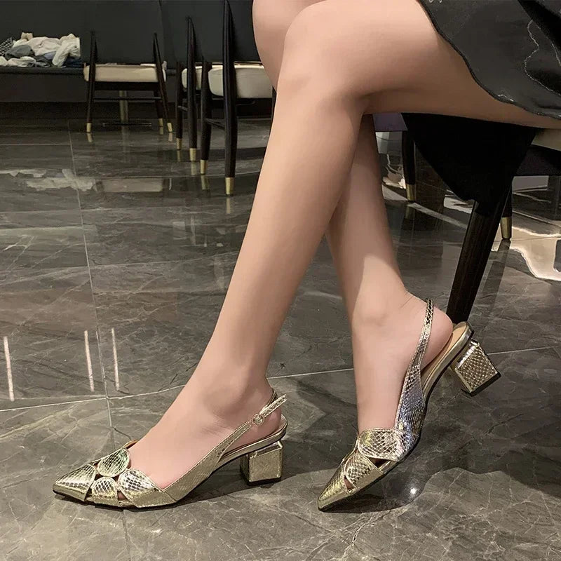 Elegant Woman Heeled Shoes New Fashion Shallow Women's Sandals Lady Pointe Toe Gold High Heels Female Wedding Bridal Sexy Sandal