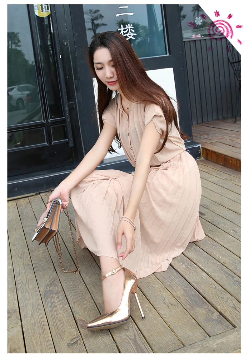 European And American Fashion Professional Pointed Toe Large-Size Heel Shoes Thin Heel Model Host Single Shoes Female Elegant