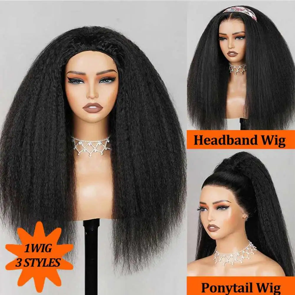 3 In 1 Half Wig Human Hair With Drawstring Kinky Straight Half Wig Ready To Go Comfortable Fit No Glue Needed Natural Hairline