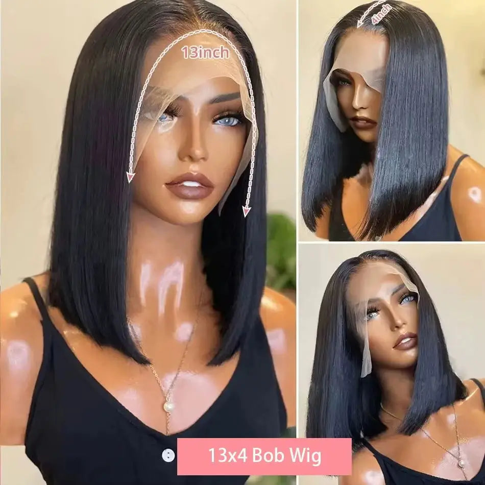 Straight Human Hair Wigs 200% Density 13x4 HD Lace Frontal Wigs Short Bob Wigs Transparent Wigs Brazilian Bob Wigs 14 16Inch
