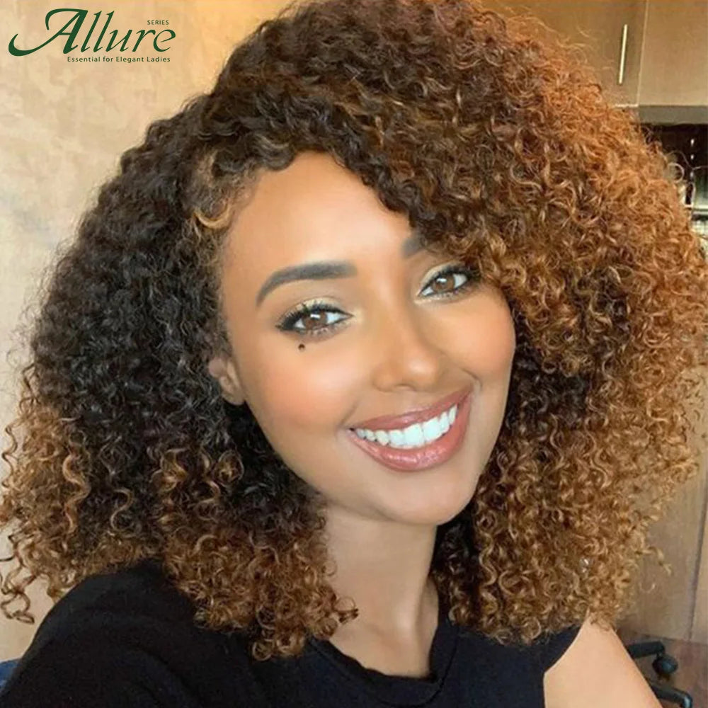 Curly Human Hair Wig Short Kinky Curly Wigs For Women 12inches Brown Afro Curly Human Hair Wigs On Clearance Sale 180density