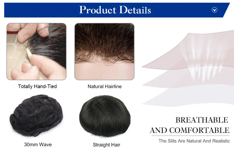 Men Wig Natural Human Hair Toupee Mono Male Wig  Durable Male Hair Prosthesis Toupee Men 6" Hair Replacement System For Men