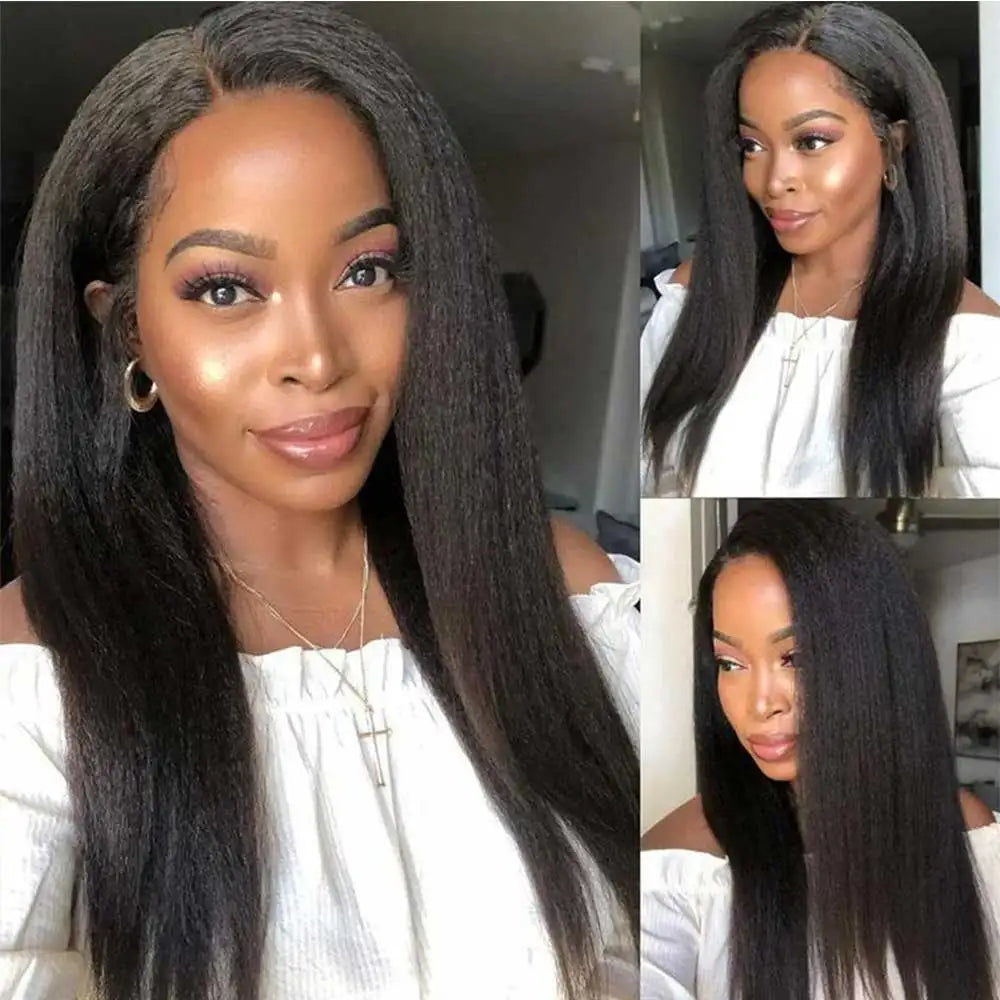 3 In 1 Half Wig Human Hair With Drawstring Kinky Straight Half Wig Ready To Go Comfortable Fit No Glue Needed Natural Hairline
